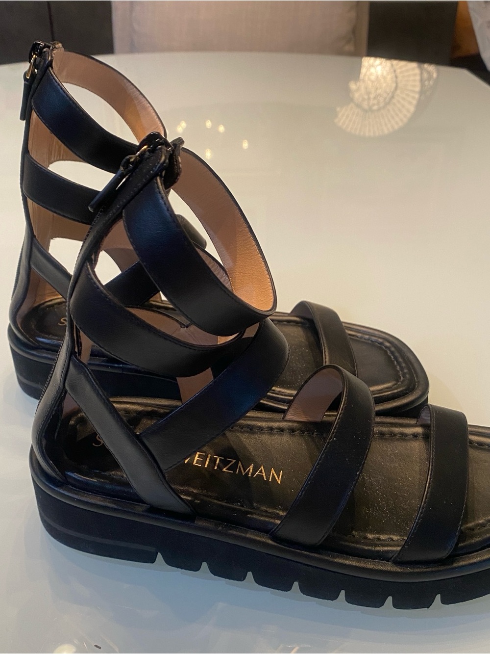 Stuart Weitzman Black Leather Gladiator Platform Sandals - Size 7 B (NWOT)